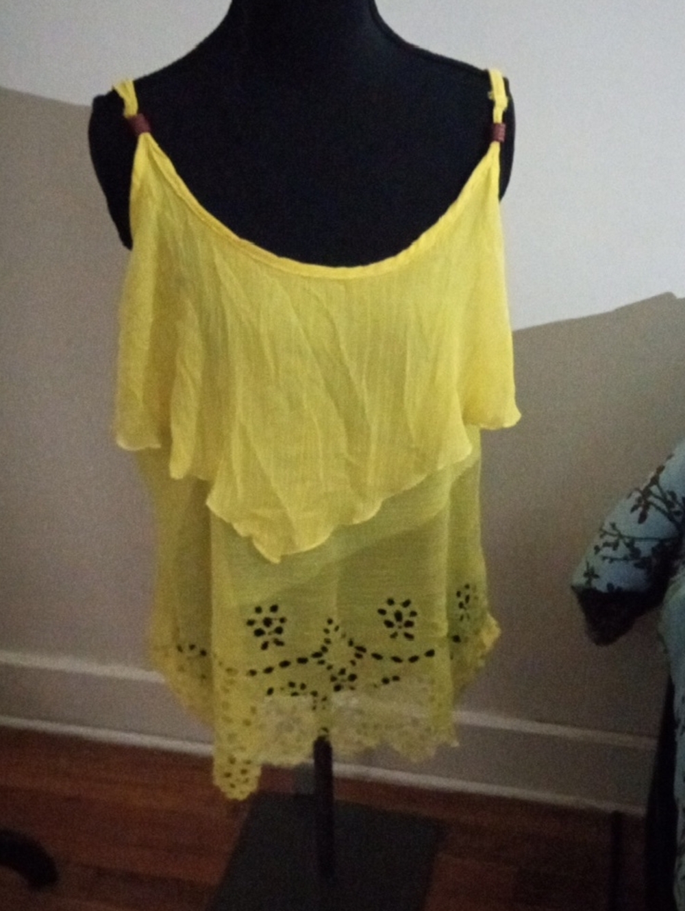 Rue21 Yellow Layered Eyelet Camisole with Bead Contrast Strap Accents XL